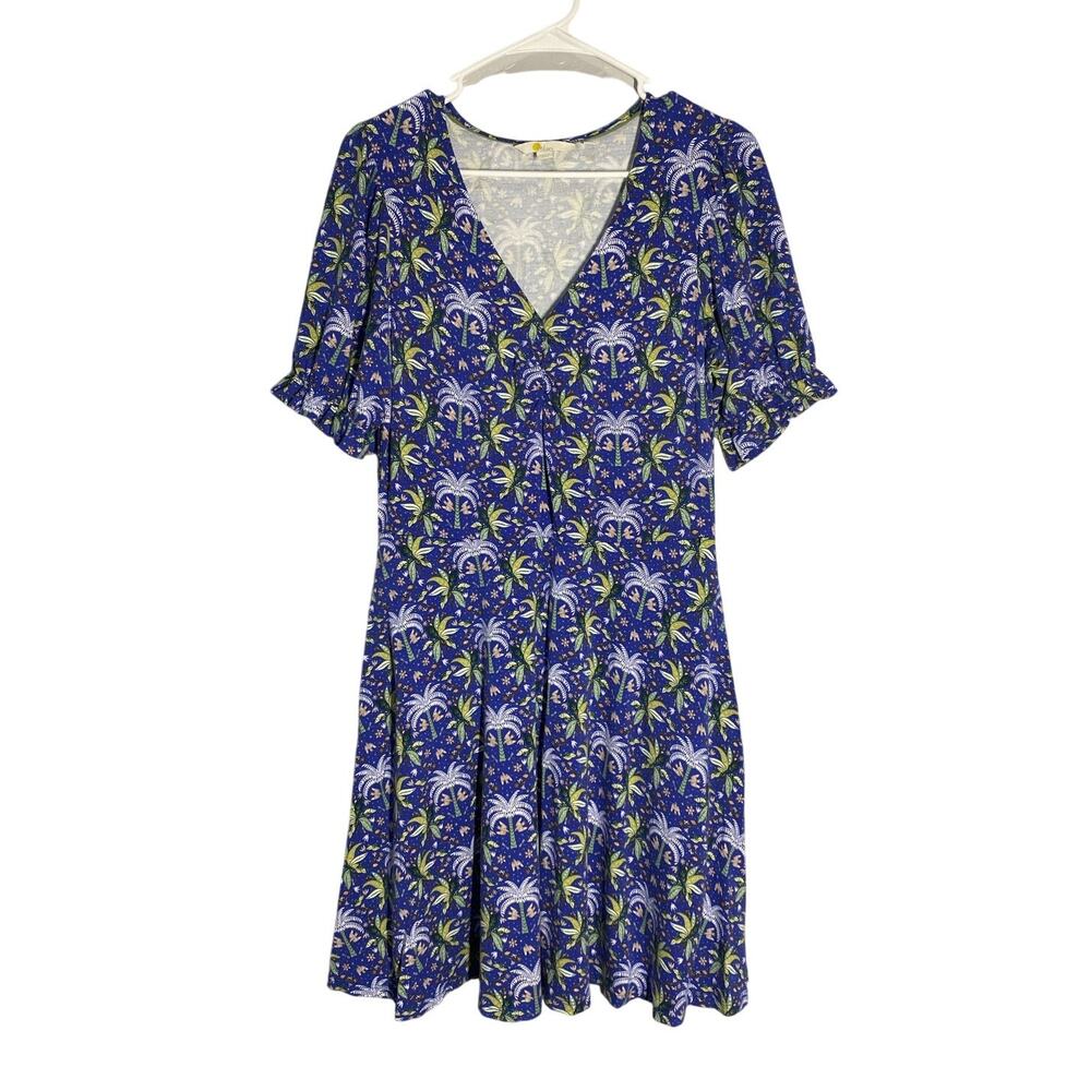 Boden Mosaic Puff Sleeve Dress V-neck Tropical Sz 6R Boho Whimsy Babydoll
